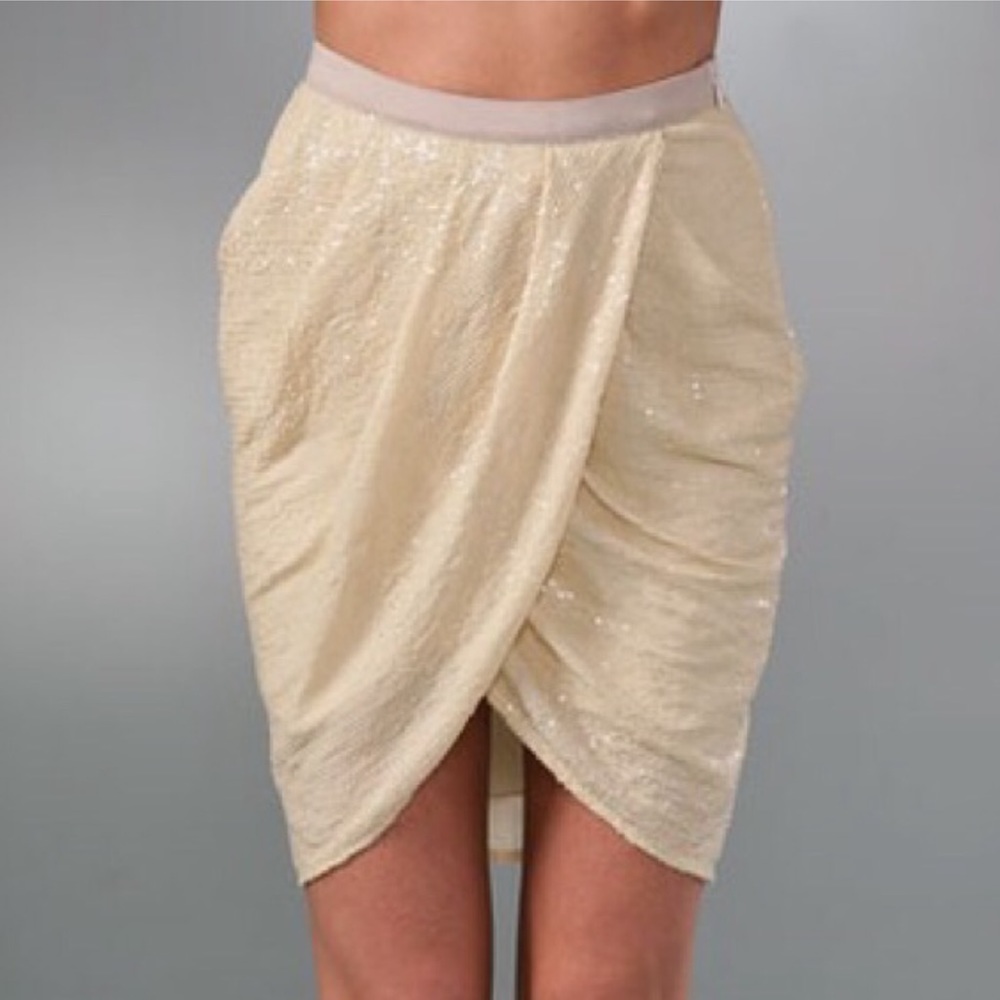 ALEXANDER WANG cream sequin draped tulip skirt